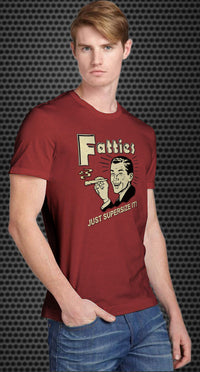 Thumbnail for Fatties: Just supersize it! Retro Spoof tshirt: Brick Red Colored T-shirt - TshirtNow.net - 1