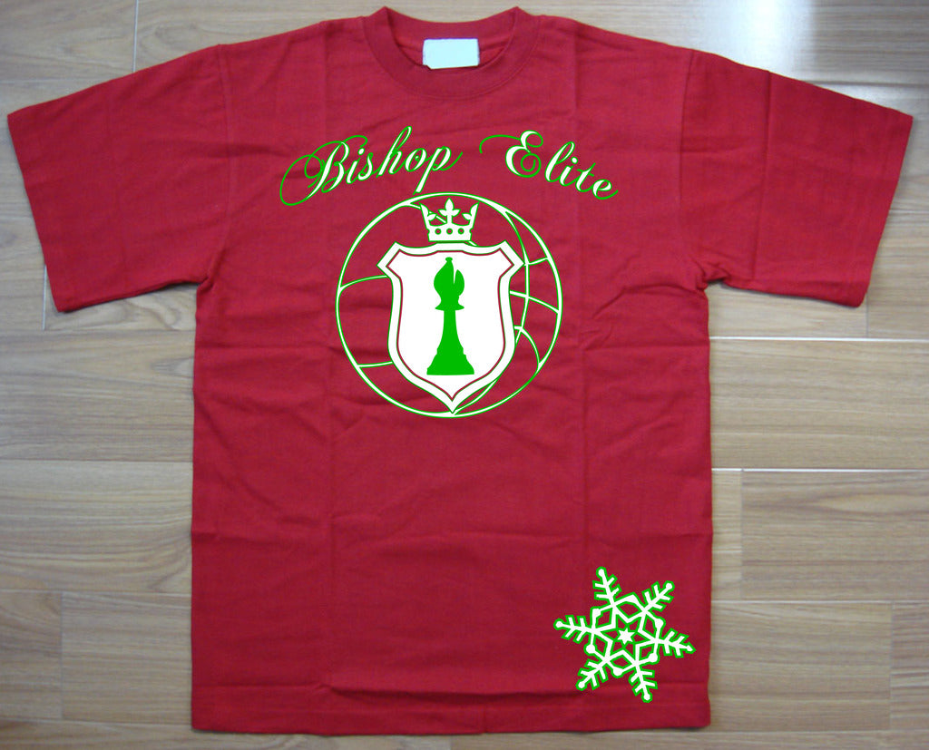 Bishop Elite "Logo" Tshirt: Red With White and Green Print "Christmas Edition" - TshirtNow.net