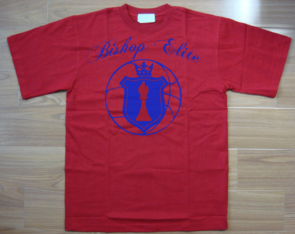 Bishop Elite "Logo" Tshirt: Red With  Blue Print - TshirtNow.net