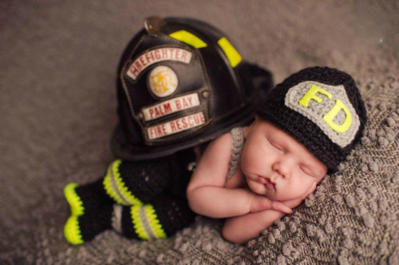 Newborn Infant Firefighter Baby Bunkers Handmade Crochet Knitted Costume - TshirtNow.net - 1