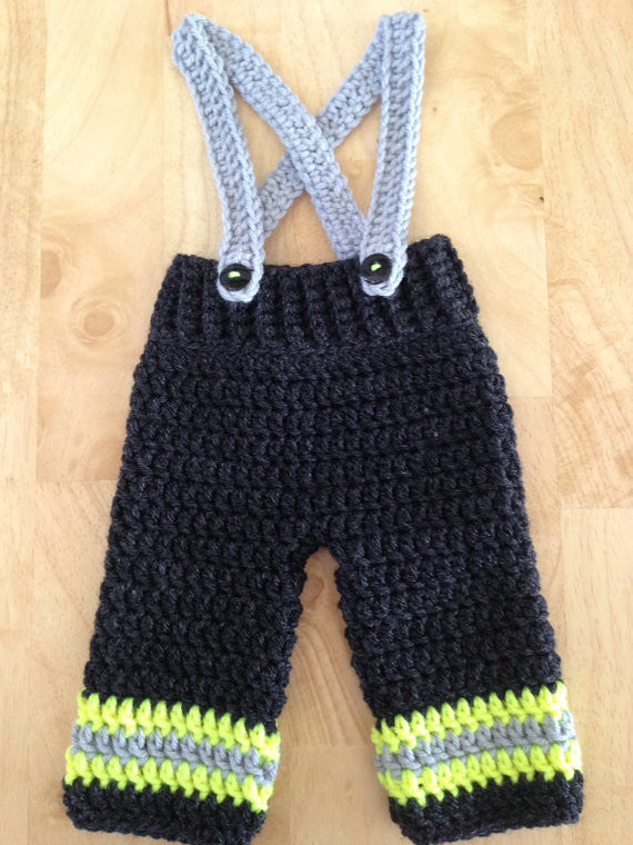 Newborn Infant Firefighter Baby Bunkers Handmade Crochet Knitted Costume - TshirtNow.net - 3