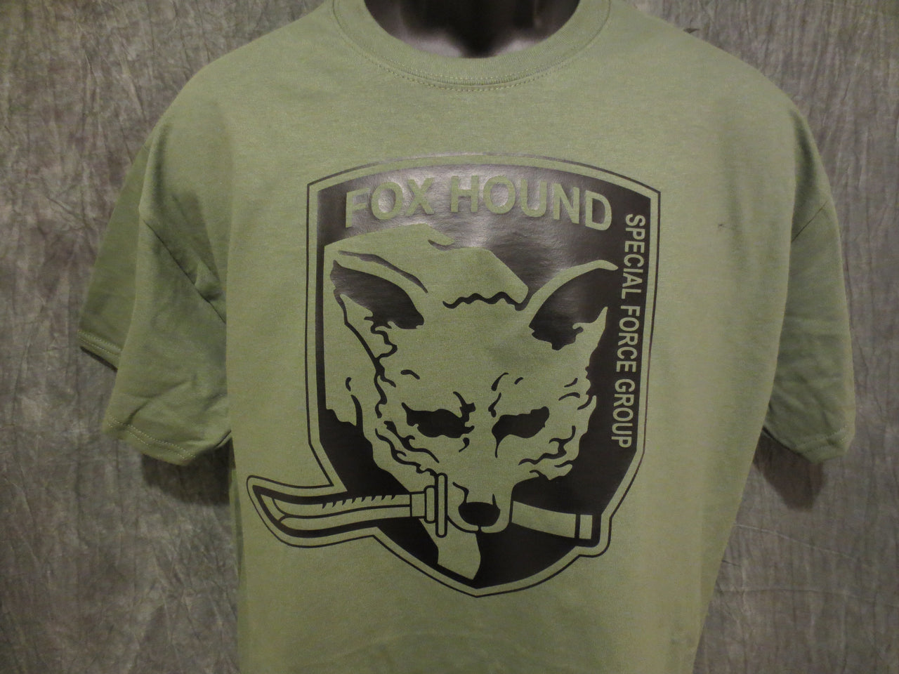 Metal Gear Solid Fox Hound Special Force Group Tshirt: Military Army O.D. Green With Black  Print - TshirtNow.net - 1