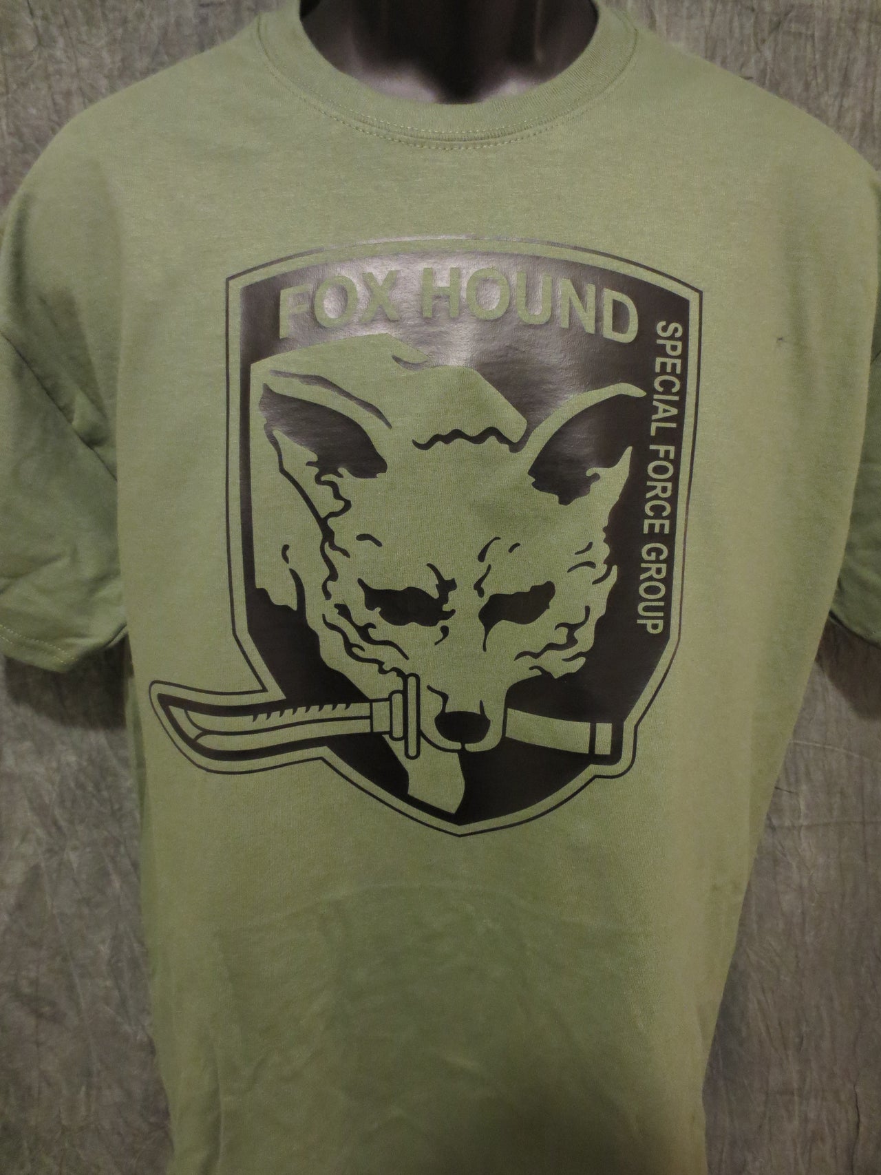 Metal Gear Solid Fox Hound Special Force Group Tshirt: Military Army O.D. Green With Black  Print - TshirtNow.net - 2