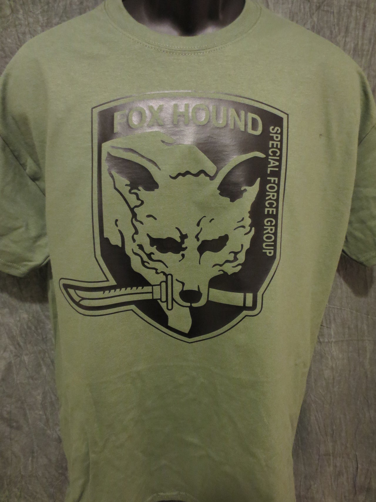 Metal Gear Solid Fox Hound Special Force Group Tshirt: Military Army O.D. Green With Black  Print - TshirtNow.net - 3