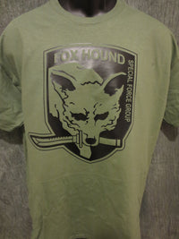 Thumbnail for Metal Gear Solid Fox Hound Special Force Group Tshirt: Military Army O.D. Green With Black  Print - TshirtNow.net - 3