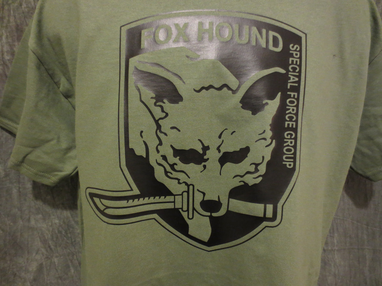 Metal Gear Solid Fox Hound Special Force Group Tshirt: Military Army O.D. Green With Black  Print - TshirtNow.net - 4