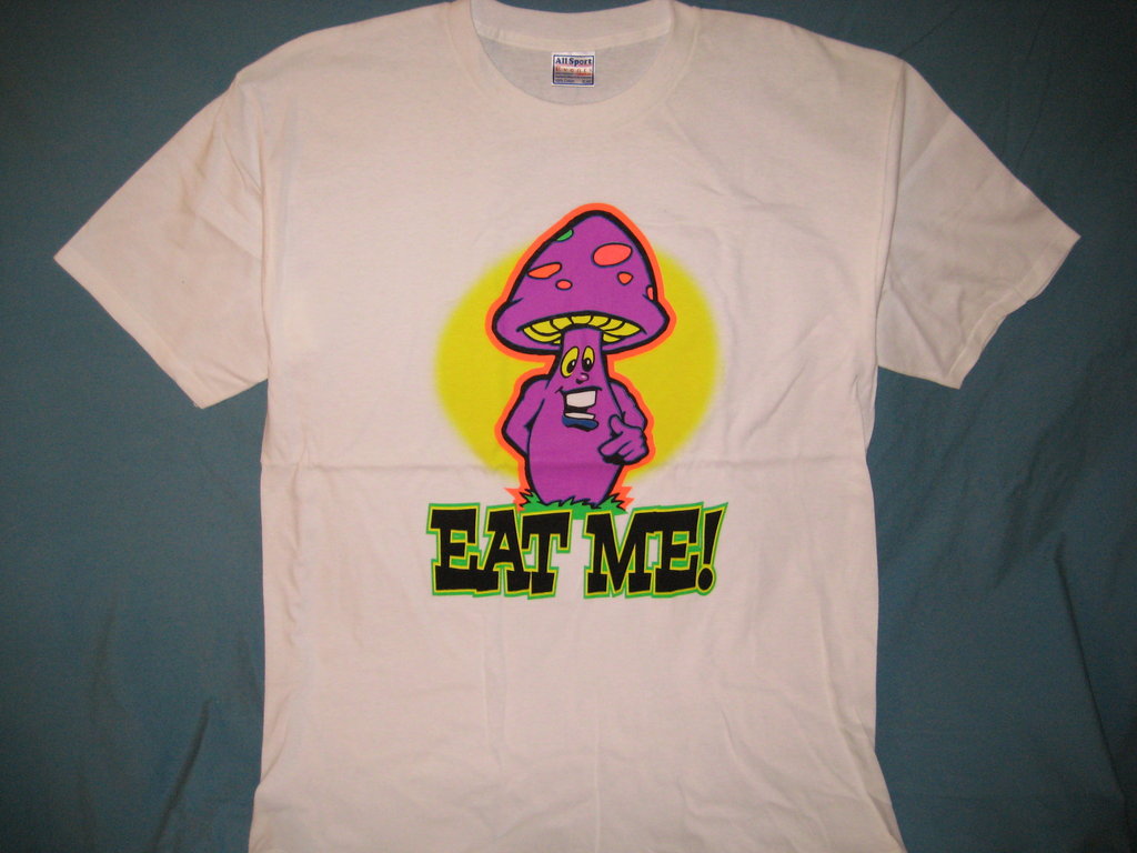 Mushroom 'Eat Me' **Glows In The Dark** Adult White Size XL Extra Large Tshirt - TshirtNow.net - 1