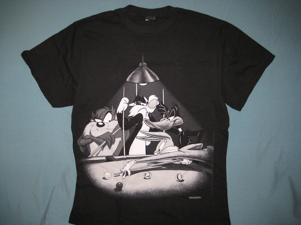 Looney Tunes Gang Pool Table Black Tshirt Size L - TshirtNow.net
