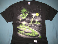 Thumbnail for Alien Saucer Crop Circles Glows-in-the-dark Black Tshirt Size XL - TshirtNow.net - 1