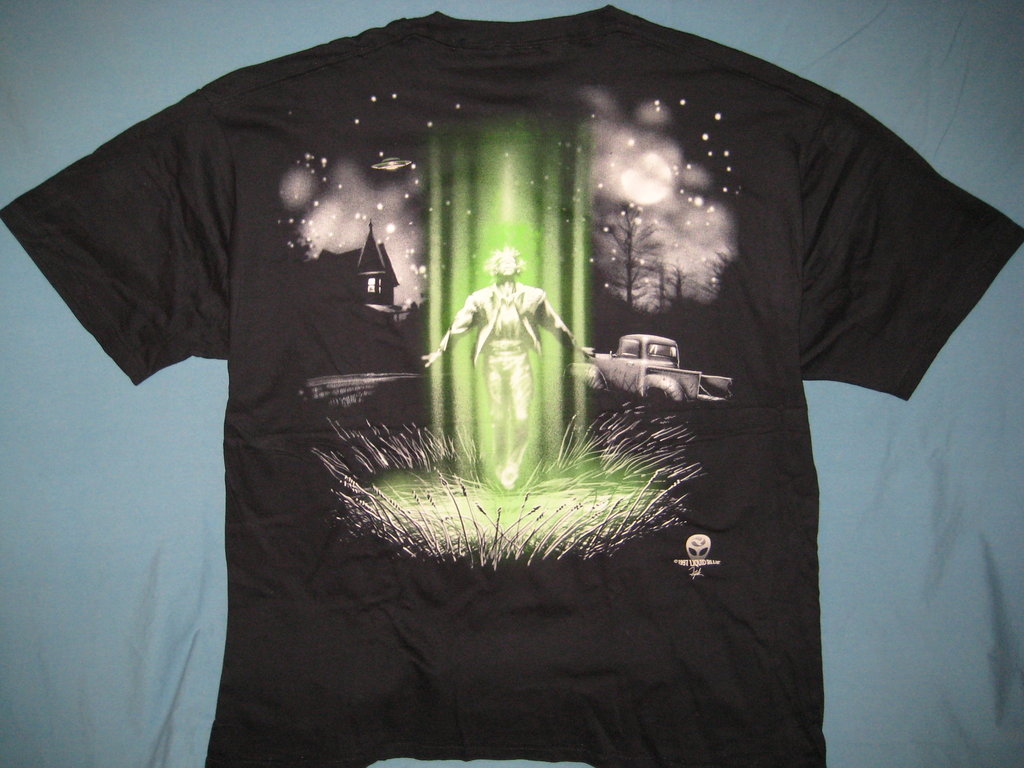 Alien Saucer Crop Circles Glows-in-the-dark Black Tshirt Size XL - TshirtNow.net - 2