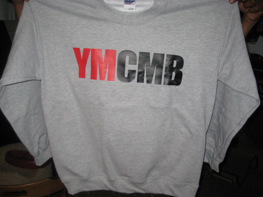 Ymcmb Crewneck Sweatshirt: Grey With Oversize Red and Black Print - TshirtNow.net - 2