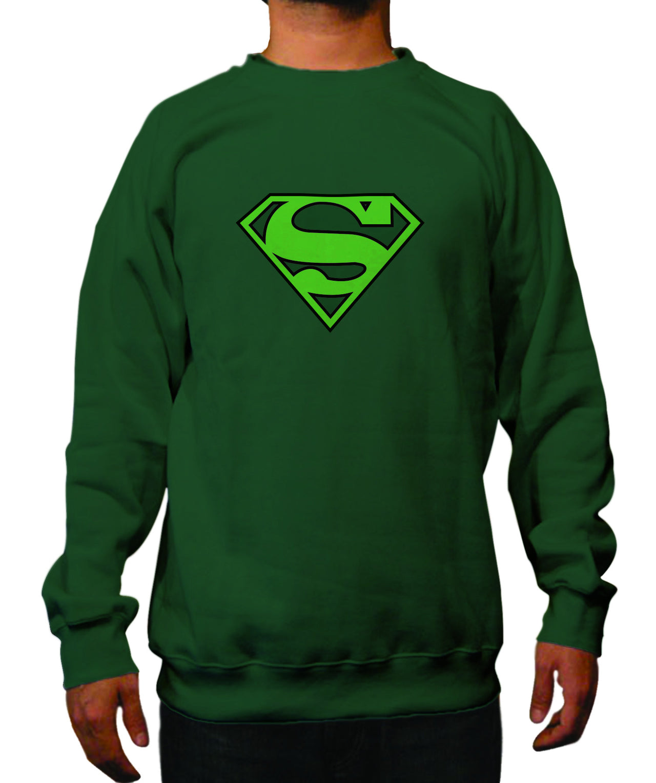 Superman Green Logo on Dark Green Crewneck for Men - TshirtNow.net - 1