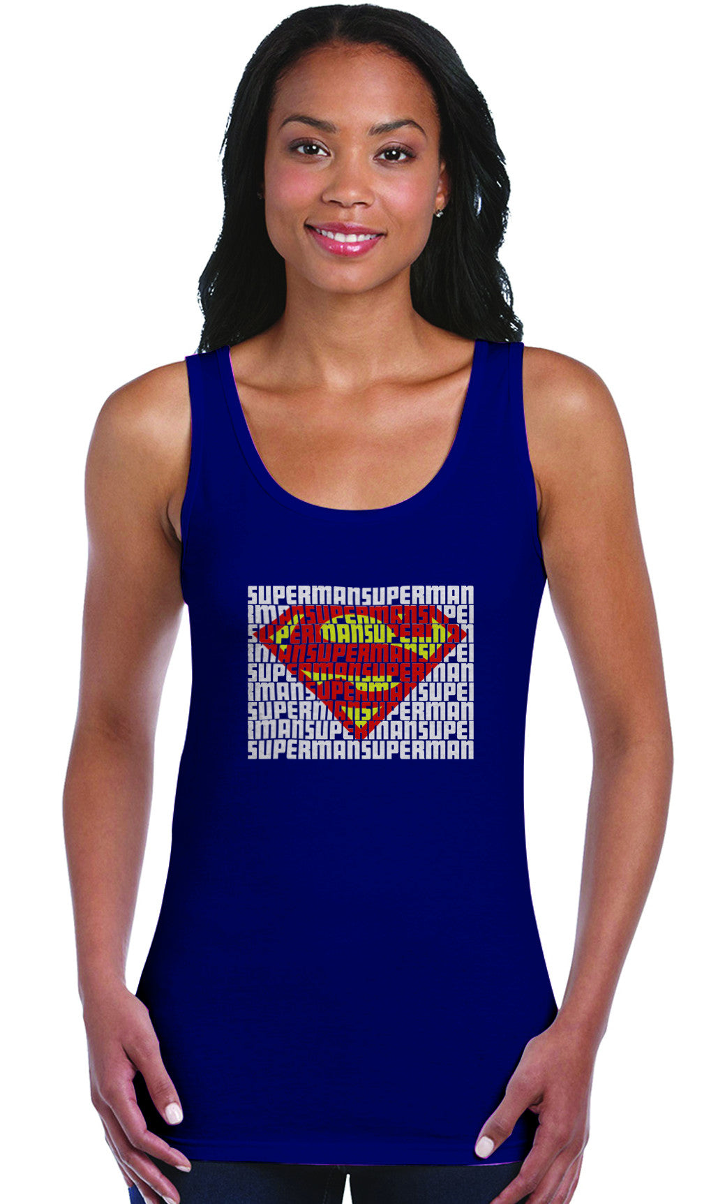 Superman Man of Steel Word Art Logo On Navy Tank Top for Women - TshirtNow.net - 1