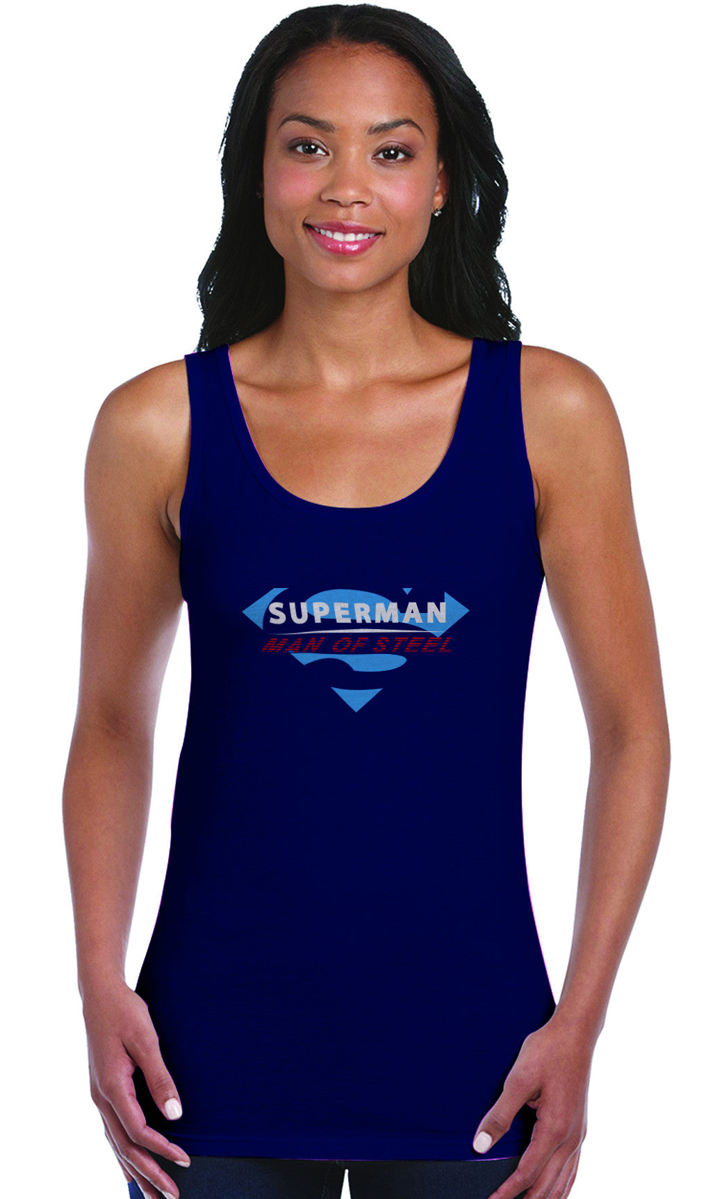 Superman Man Of Steel Logo on Blue Tank Top for Women - TshirtNow.net - 1