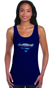 Thumbnail for Superman Man Of Steel Logo on Blue Tank Top for Women - TshirtNow.net - 1