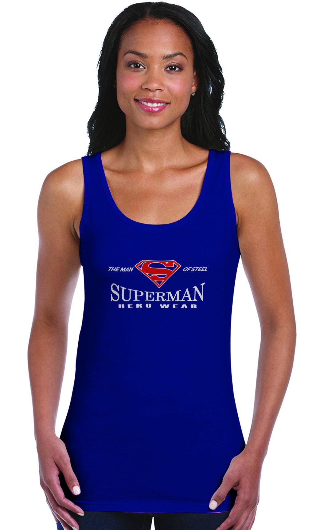 Superman Man of Steel Hero Wear Logo on Navy Fitted Tank top for Women - TshirtNow.net - 1