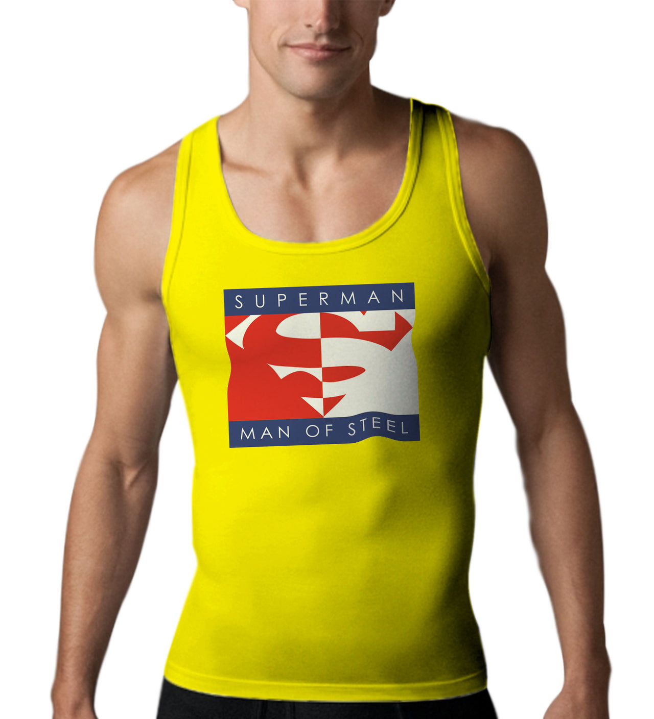 Superman Man Of Steel Block Logo on Yellow Tank top for Men - TshirtNow.net - 1