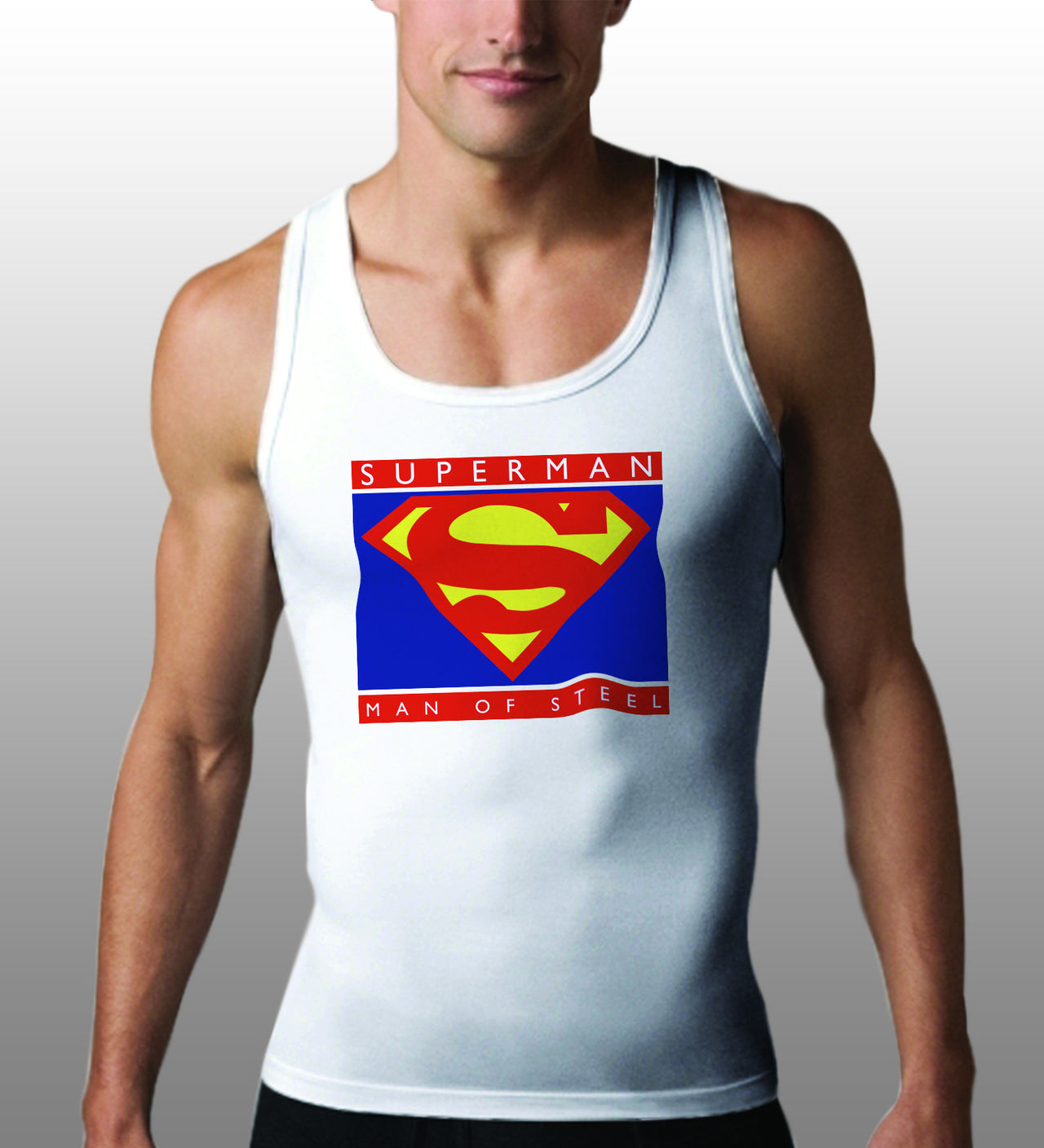 Superman Man of Steel Logo on White Colored Tank Top For Men - TshirtNow.net - 1
