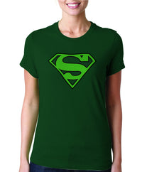 Thumbnail for Superman Green Logo on Dark Green Colored Fitted tshirt for Women - TshirtNow.net - 1