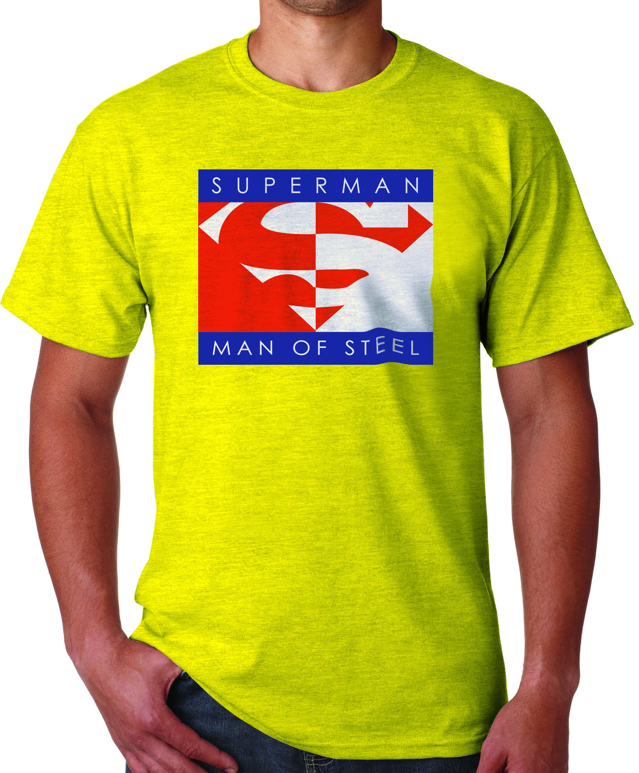 Superman Man of Steel Logo on Yellow Colored Tshirt for Mens - TshirtNow.net - 1