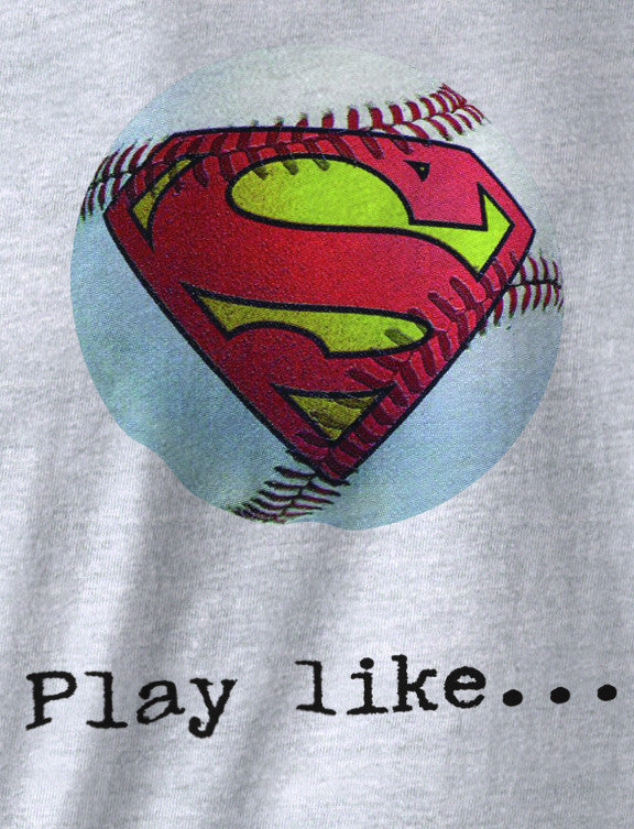 Superman "Play like..." Baseball Logo on Ash Grey Pocket Tshirt - TshirtNow.net - 3