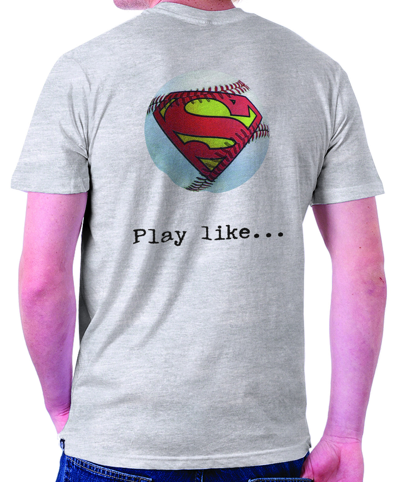 Superman "Play like..." Baseball Logo on Ash Grey Pocket Tshirt - TshirtNow.net - 1