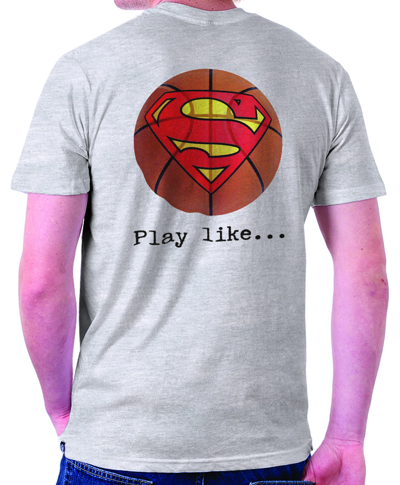 Superman 'Play like' Basketball Logo on Ash Grey Colored Pocket Tshirt - TshirtNow.net - 1