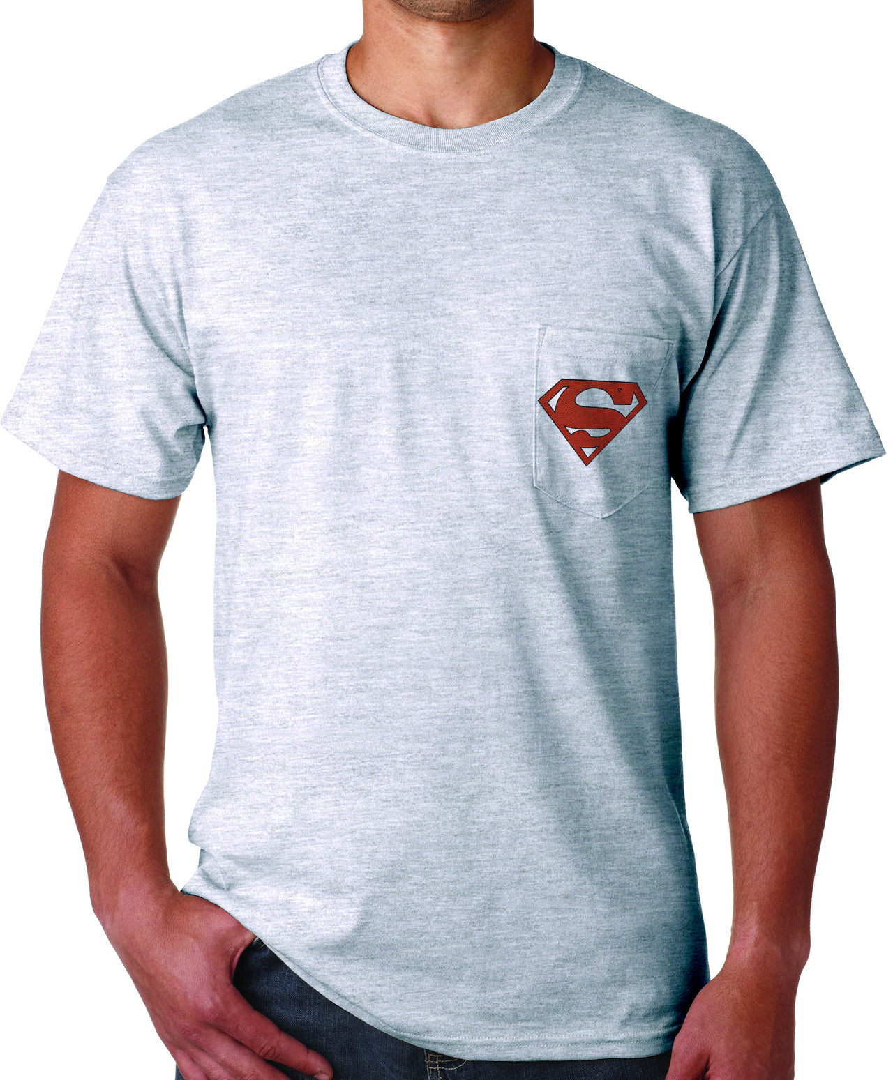 Superman "Play Like" Football Logo on Ash Grey Colored Pocket Tshirt - TshirtNow.net - 3