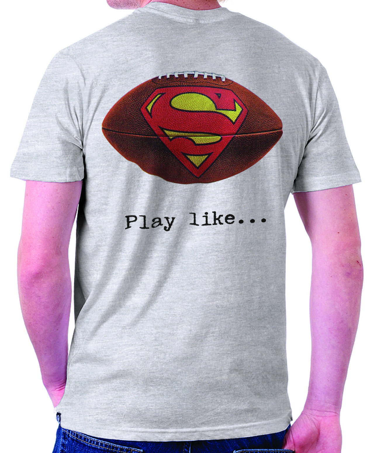 Superman "Play Like" Football Logo on Ash Grey Colored Pocket Tshirt - TshirtNow.net - 1