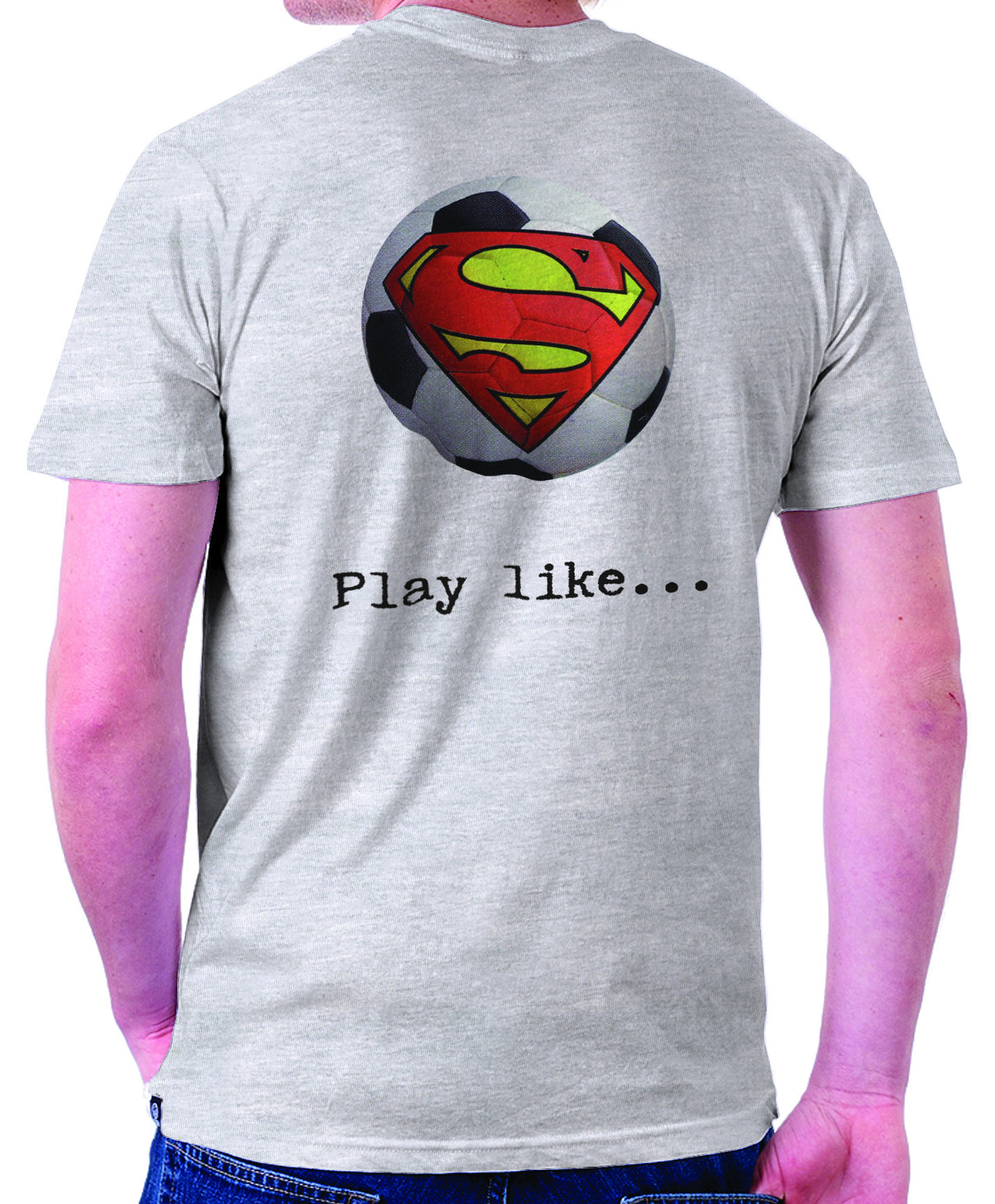Superman 'Play like': Soccer Logo on Ash Grey Colored Pocket Tshirt - TshirtNow.net - 1