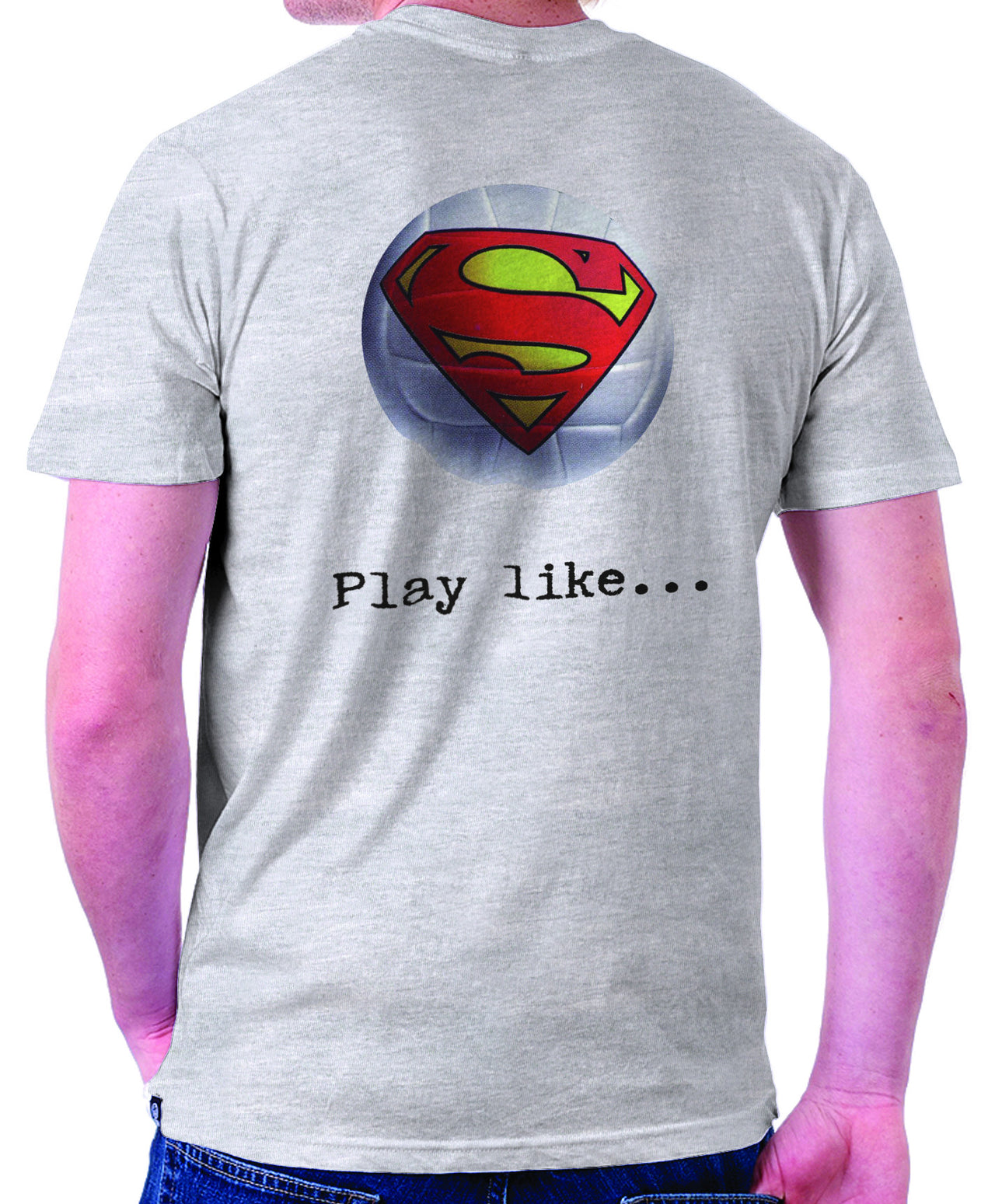 Superman 'Play like' : Volleyball Logo on Ash Grey Colored Pocket Tshirt - TshirtNow.net - 1