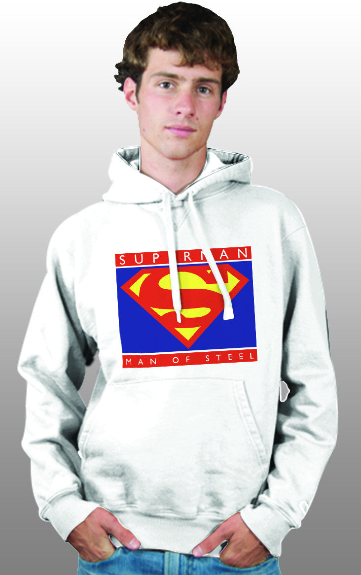 Superman Man Of Steel Standing Figure Logo on White Hoodie for Men - TshirtNow.net - 1