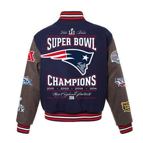 New England Patriots 5-Time Super Bowl Champions Wool Varsity Jacket