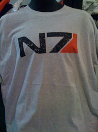 Thumbnail for Mass Effect 2 N7 Vintage Worn Look Ash Colored Shirt - TshirtNow.net - 2