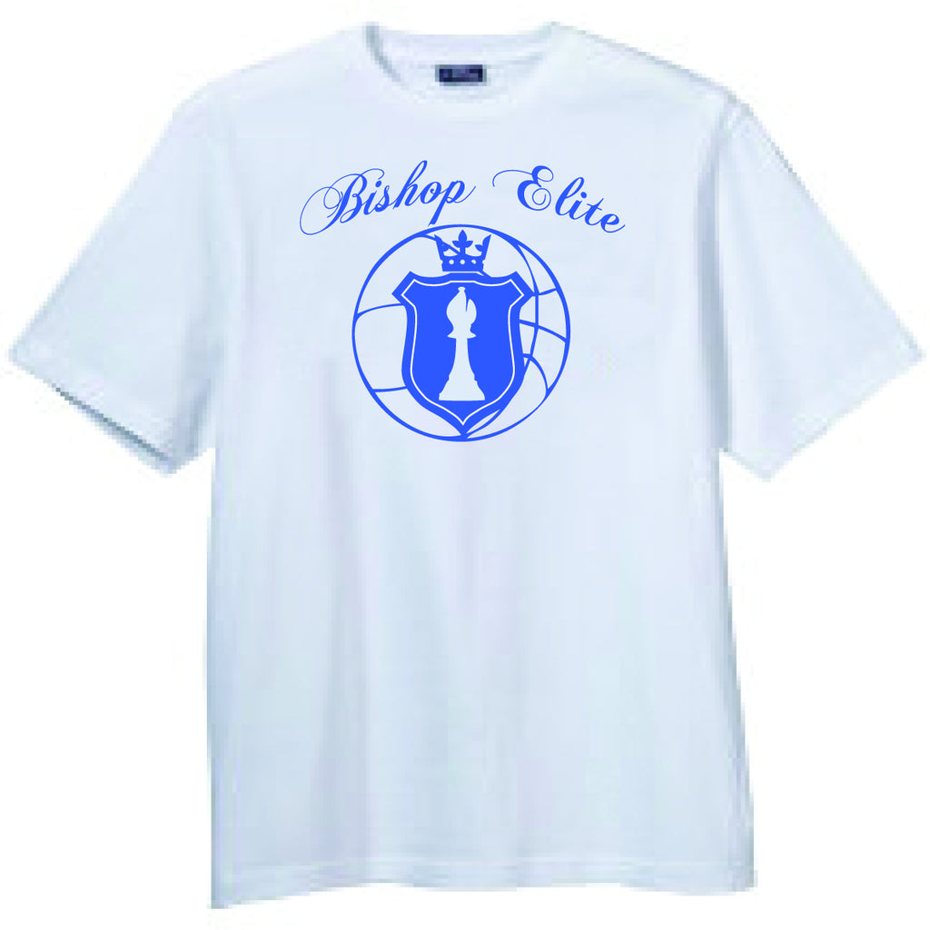 Bishop Elite "Logo" Tshirt: White With Blue Print - TshirtNow.net
