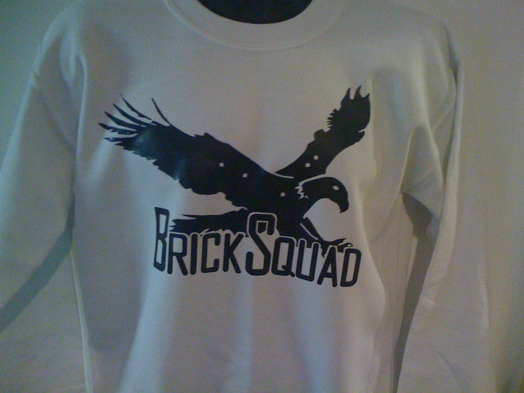 Brick Squad Crewneck: White With Black Print - TshirtNow.net - 2