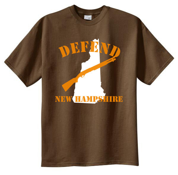 Defend New Hampshire Tshirt: Brown With White and Orange Print - TshirtNow.net