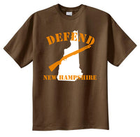 Thumbnail for Defend New Hampshire Tshirt: Brown With White and Orange Print - TshirtNow.net