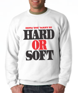The Connect "Hard Or Soft" Crewneck: White With Red and Black Print - TshirtNow.net
