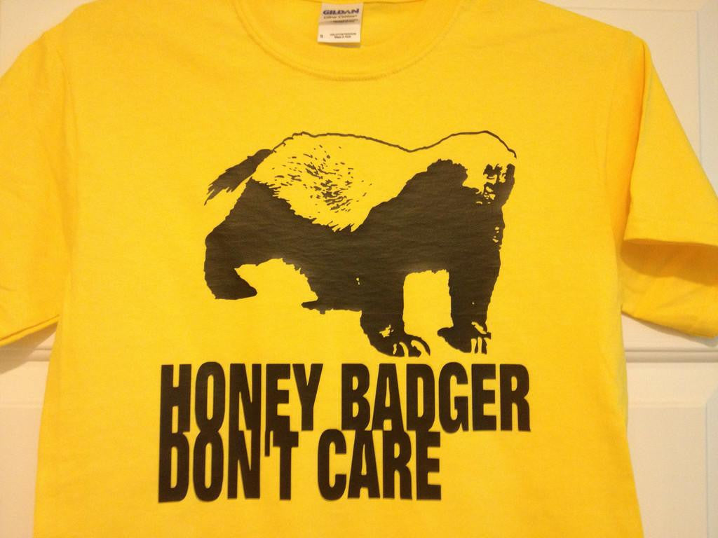 Honey Badger Don't Care Tshirt Black Print on Yellow Tshirt - TshirtNow.net - 1