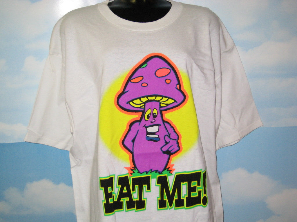 Mushroom 'Eat Me' **Glows In The Dark** Adult White Size XL Extra Large Tshirt - TshirtNow.net - 2