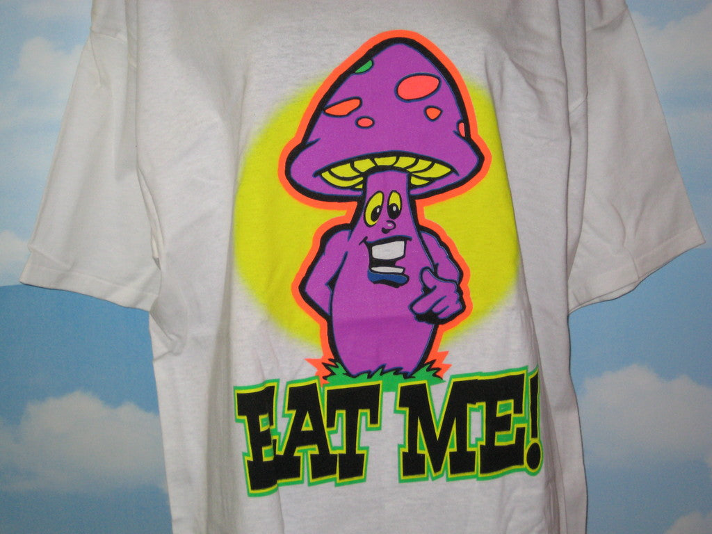 Mushroom 'Eat Me' **Glows In The Dark** Adult White Size XL Extra Large Tshirt - TshirtNow.net - 3