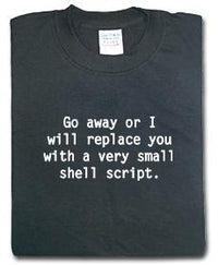 Thumbnail for Go Away or I will Replace you With a Very Small Shell Script Tshirt: Black With White Print - TshirtNow.net - 1