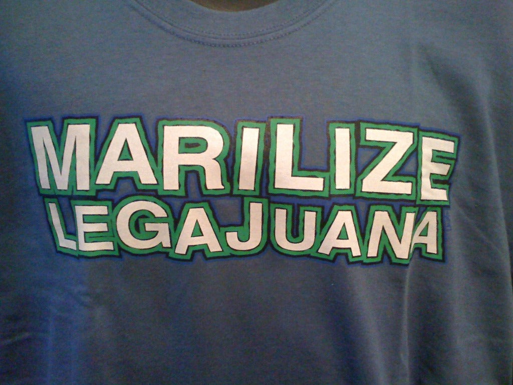 Marilize Legajuana Tshirt: Blue Tshirt With White and Green Print - TshirtNow.net - 2