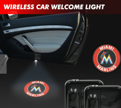 2 MLB MIAMI MARLINS WIRELESS LED CAR DOOR PROJECTORS