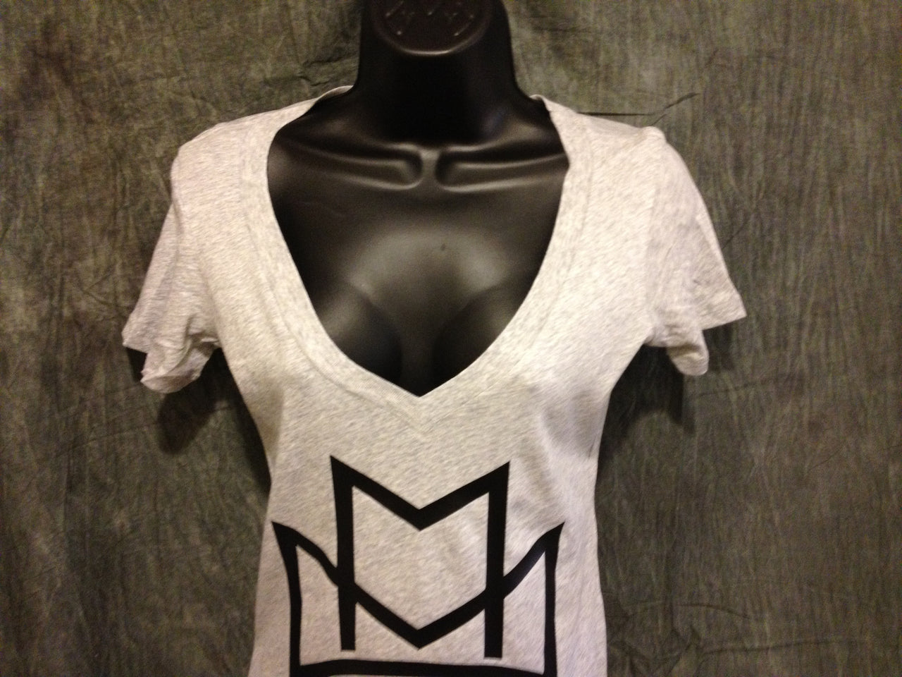 Maybach Music Group Girls Tshirt: Black Print on Heather Grey Womens V-Neck Tshirt - TshirtNow.net - 4