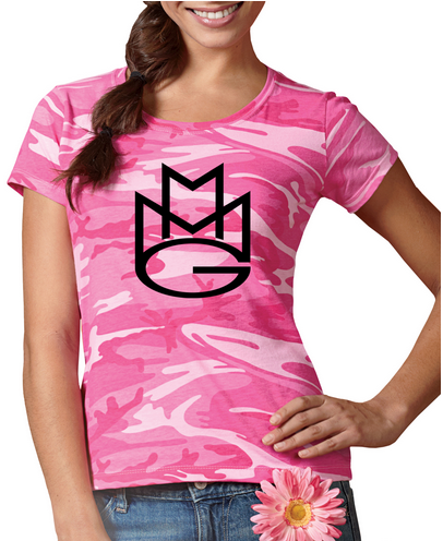 Maybach Music Group MMG Tshirt: Pink Camoflage with Black Print Ladies Tee - TshirtNow.net