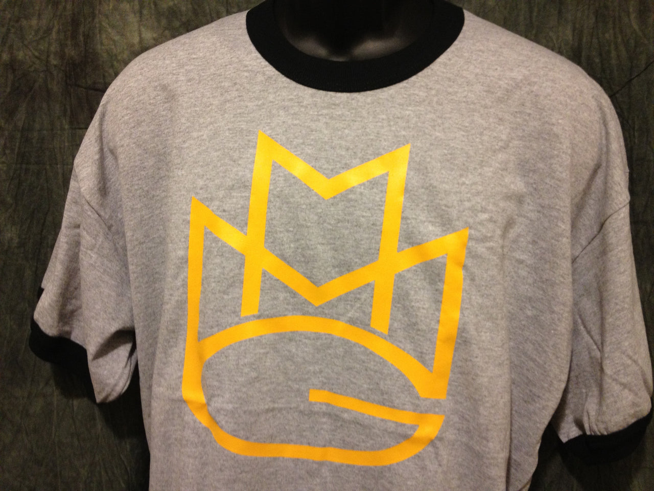 Maybach Music Group MMG Tshirt: Yellow Print on Grey & Black Ringer TShirt - TshirtNow.net - 1