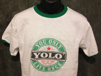 Thumbnail for Drake Yolo Ringer Tshirt: Yolo Print on Green Ringer Tshirt - TshirtNow.net - 1