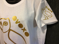 Thumbnail for Ovo Drake October's Very Own Ovoxo Owl Gang Girls Tshirt: Gold Print on White Womens Tshirt - TshirtNow.net - 2